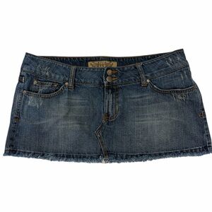 Hint Jeans Y2K Low-Rise Distressed Denim Micro Skirt Size 13